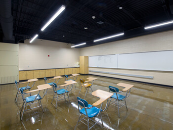 Completed view of a lighting retrofit project at a school facility